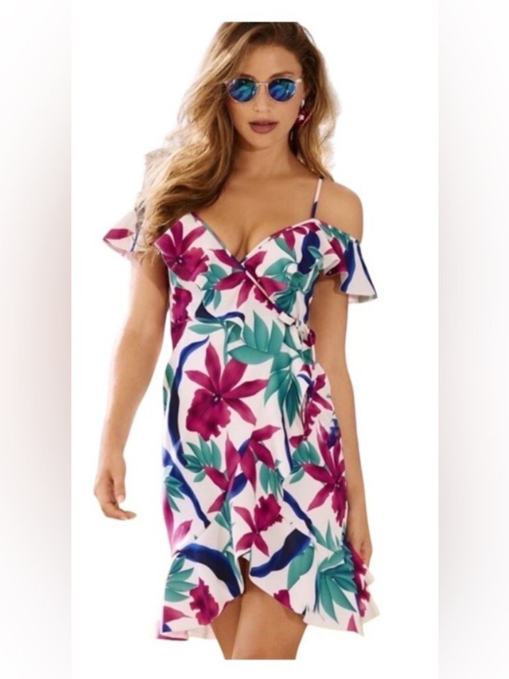 Alexia Admor White Mini Dress with Pink, Green & Blue Floral Print